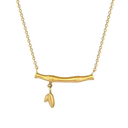 NSJ24D Modern Bamboo leaf Necklace - 18k gold PVD plated 316 stainless steel - Anti tarnish