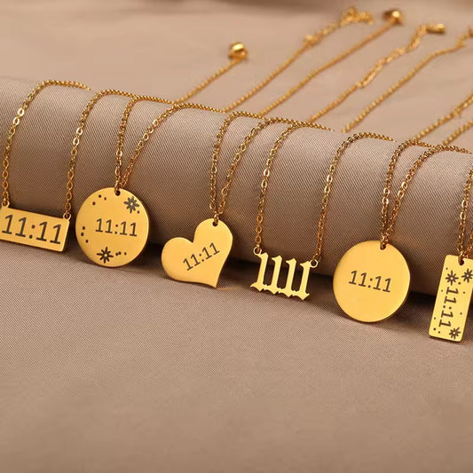 NSJ04E 11:11 Engraved Necklace - 18k gold PVD plated 316 stainless steel - Anti tarnish