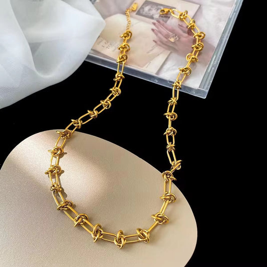 SJ 314 Knot chain Chunky unisex Necklace - 18k gold PVD plated stainless steel - Anti tarnish - Wholesale
