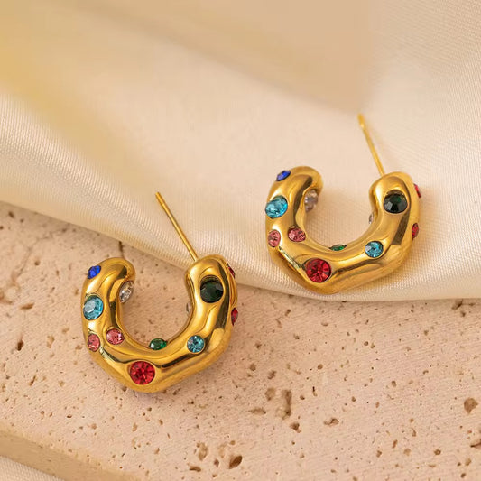 SJ 316 Chunky Colourful Zircon stud - 18k gold PVD plated stainless steel - Anti tarnish - Wholesale