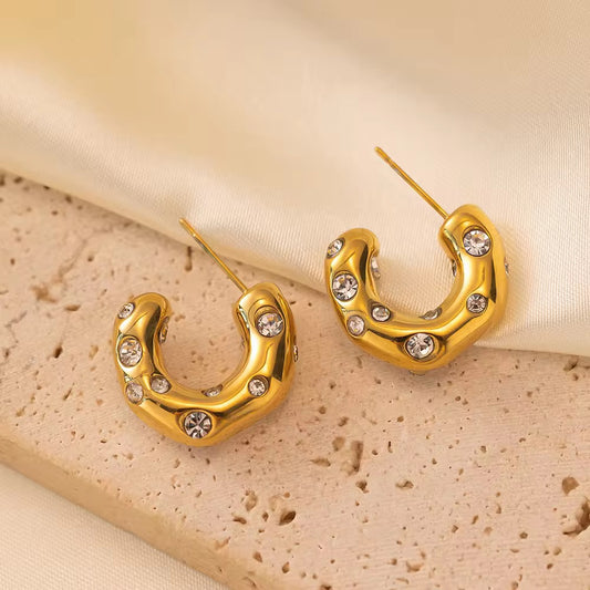 SJ 315 Chunky Zircon stud - 18k gold PVD plated stainless steel - Anti tarnish - Wholesale