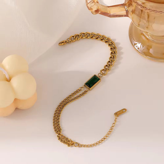 SJ 322 Emerald Zircon Bracelet - 18k gold PVD plated stainless steel - Anti tarnish - Wholesale