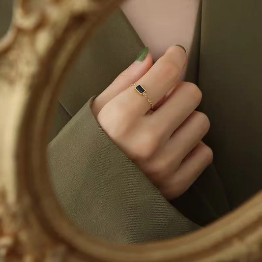 SJ 324 Black zircon chain Ring Adjustable - 18k gold PVD plated stainless steel - Anti tarnish - Wholesale