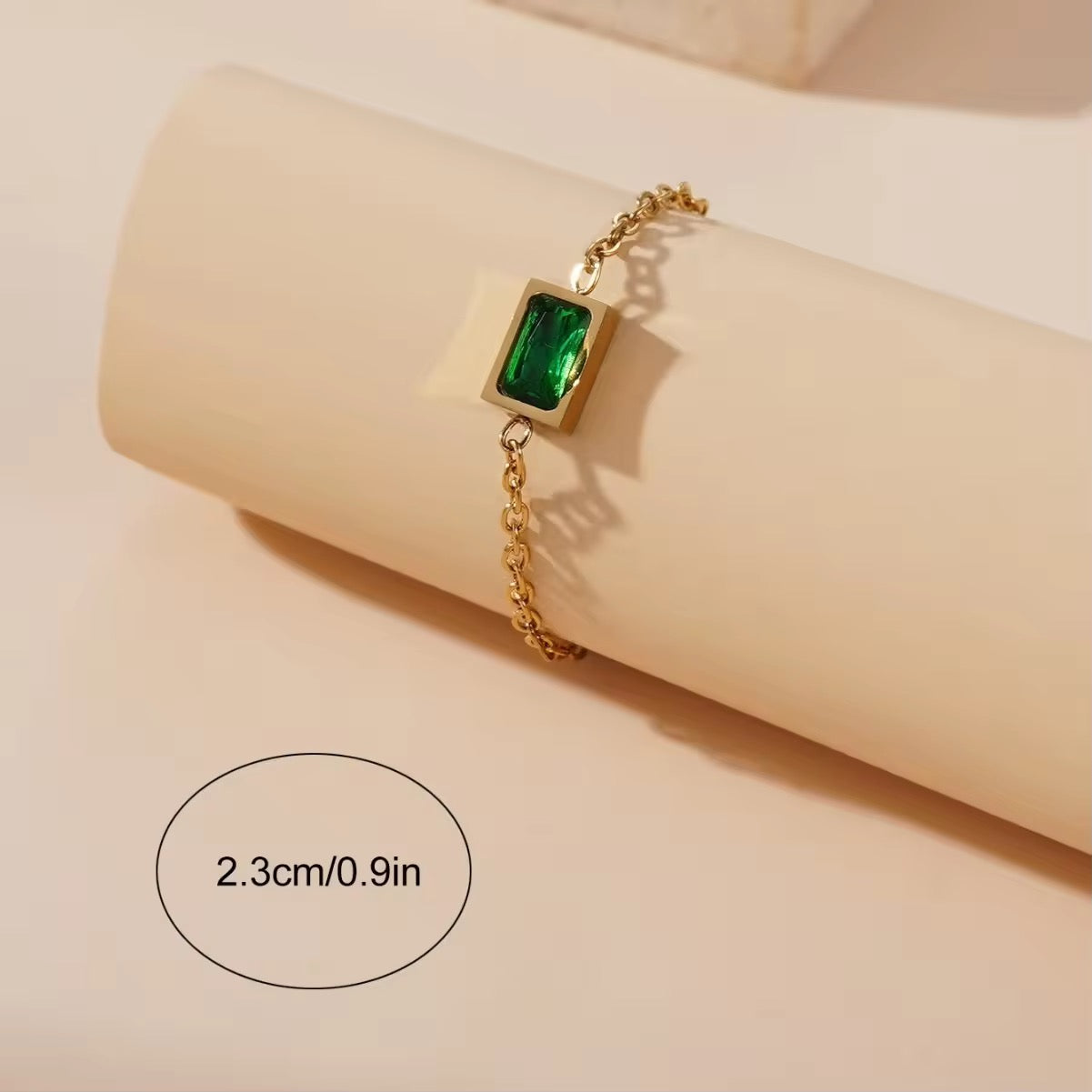 SJ 64 Green Zircon Chain Ring - 18k stainless steel - Anti tarnish - Wholesale