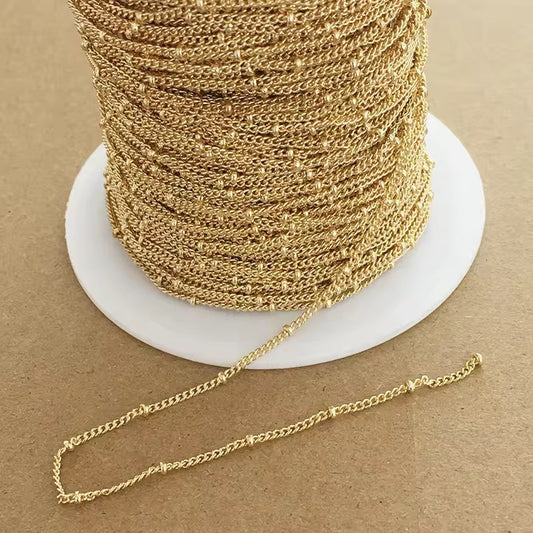 CN 01 Satellite bead curb chain 14k gold plated ( 1 feet ) Anti tarnish