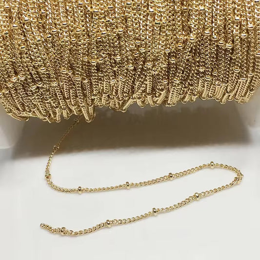 Satellite bead curb chain 14k gold plated ( 1 feet ) Anti tarnish