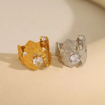 RSJ02C Zircon Textured Ring Adjustable - 18k gold PVD plated 316 stainless steel - Anti tarnish