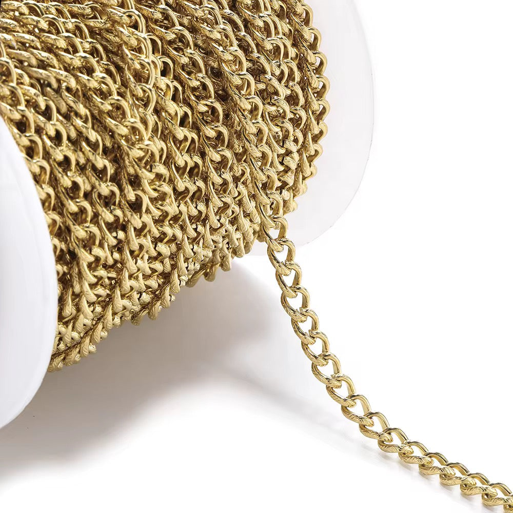 CN 328 Chunky Textured Wide Chain 18k Gold PVD plated 316 Stainless steel  ( 1 feet ) Anti tarnish