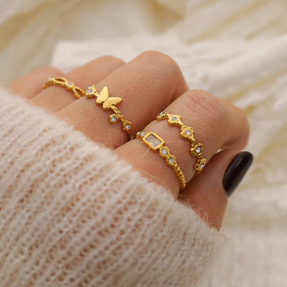 RSJ02D Dainty Zircon Ring Adjustable - 18k gold PVD plated 316 stainless steel - Anti tarnish