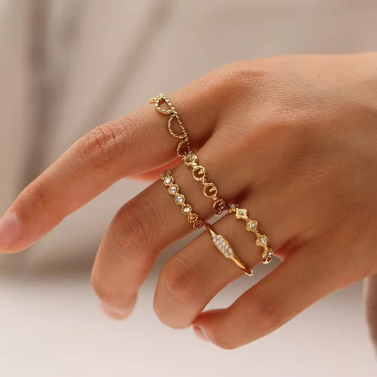 SJ 332 Zircon Dainty Ring Adjustable - 18k gold PVD plated stainless steel - Anti tarnish - Wholesale