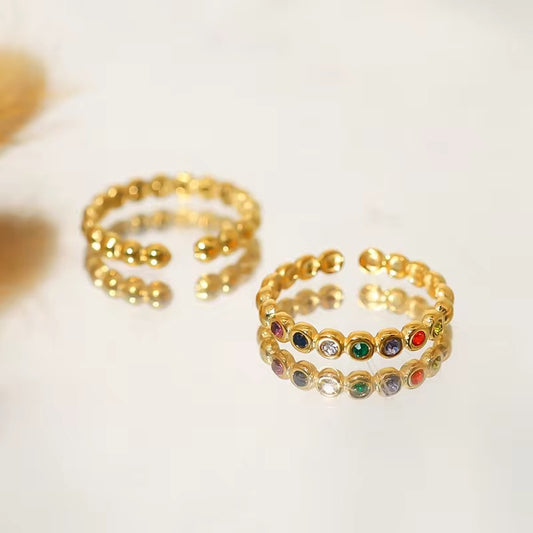 SJ 333 Zircon Dainty Ring Adjustable - 18k gold PVD plated stainless steel - Anti tarnish - Wholesale