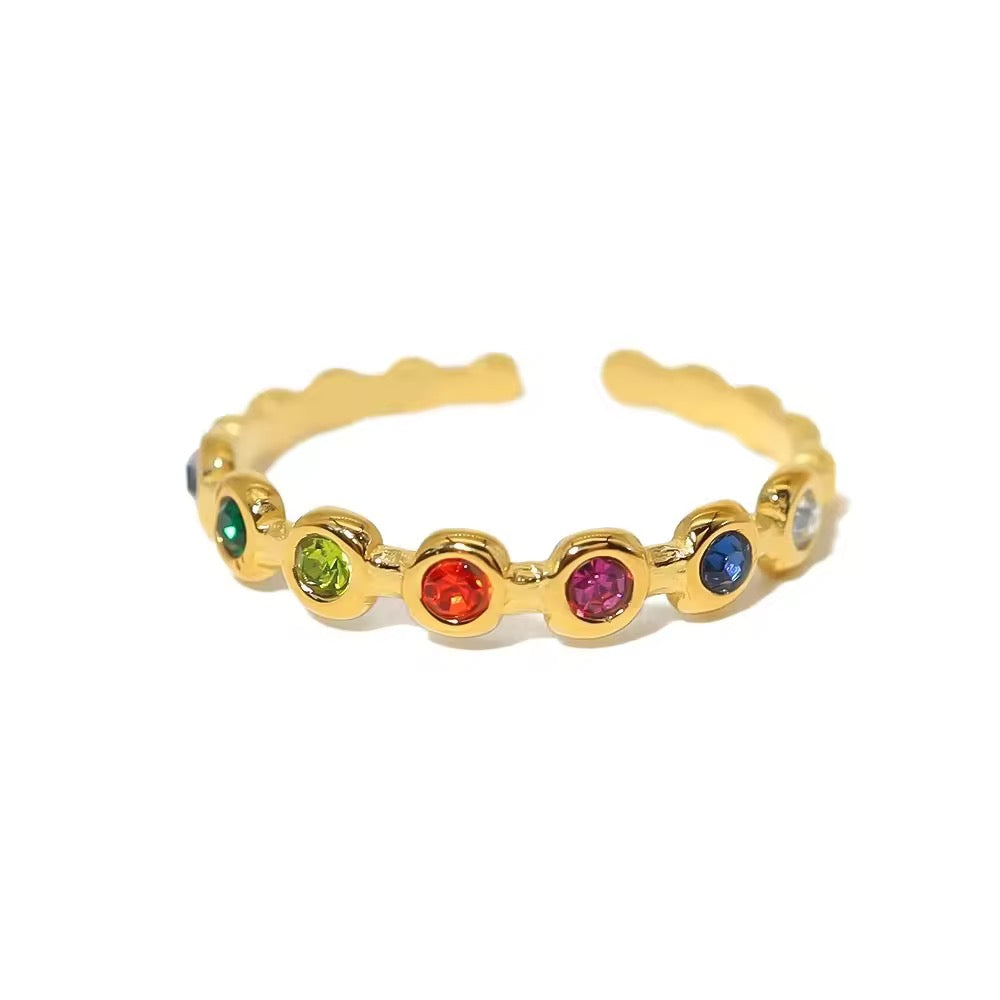 SJ 334 Colourful Zircon Dainty Ring Adjustable - 18k gold PVD plated stainless steel - Anti tarnish - Wholesale