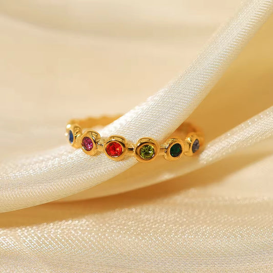 SJ 334 Colourful Zircon Dainty Ring Adjustable - 18k gold PVD plated stainless steel - Anti tarnish - Wholesale