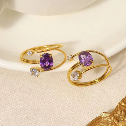 RSJ03C Purple Zircon Ring Adjustable - 18k gold PVD plated 316 stainless steel - Anti tarnish