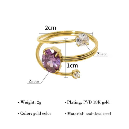 RSJ03C Purple Zircon Ring Adjustable - 18k gold PVD plated 316 stainless steel - Anti tarnish