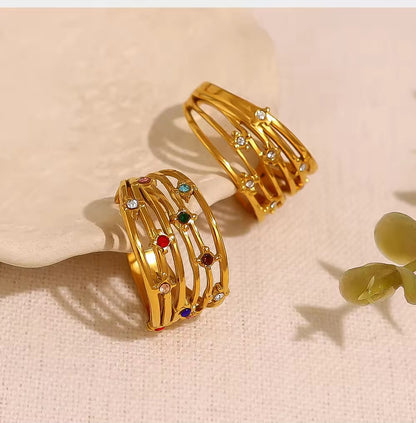 RSJ03D Multi Layer Colourful Zircon Ring Adjustable - 18k gold PVD plated 316 stainless steel - Anti tarnish