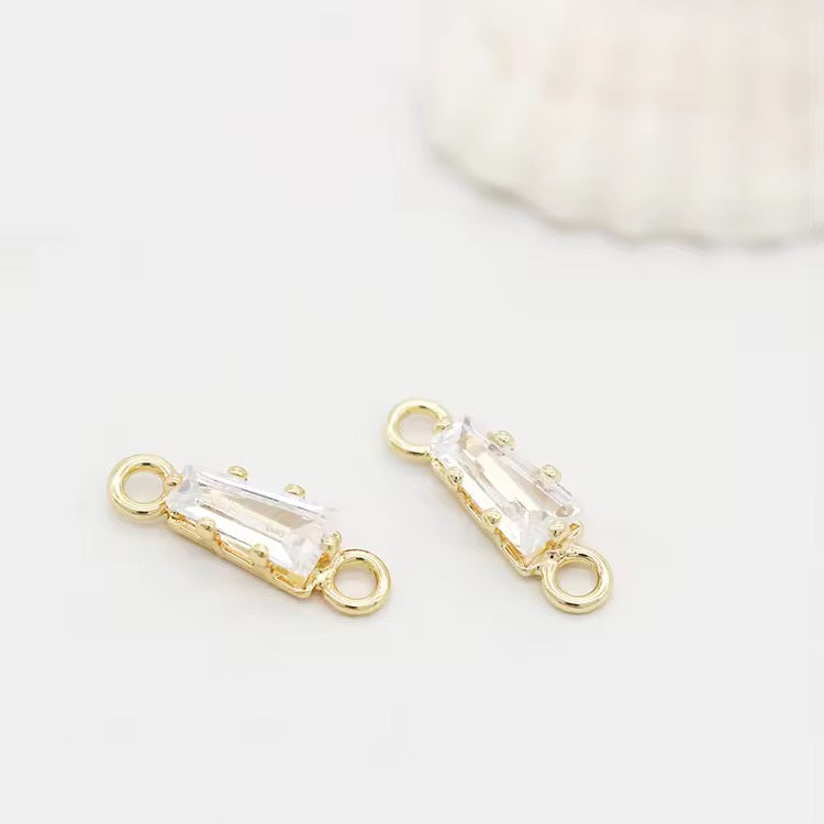 GPC12K Rectangle zircon Connector Charm 14k gold plated ( 1 pc ) Anti tarnish