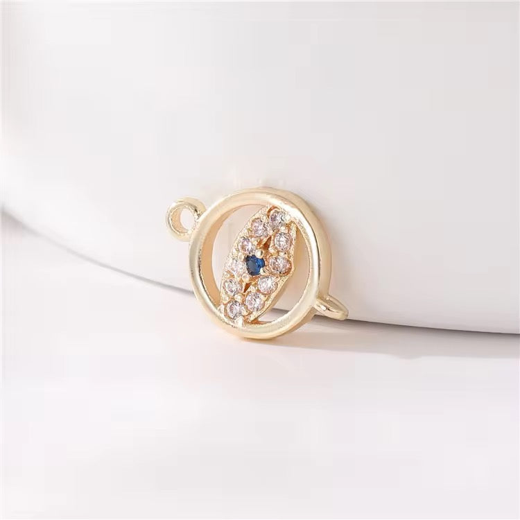 GPC12L Evil eye zircon Connector Charm 14k gold plated ( 1 pc ) Anti tarnish