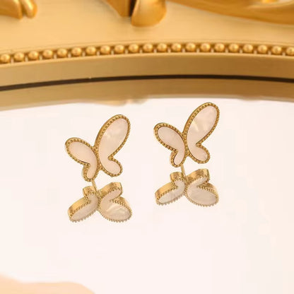 SJ 342 White Butterfly stud Earrings - 18k gold plated stainless steel - Anti tarnish - Wholesale