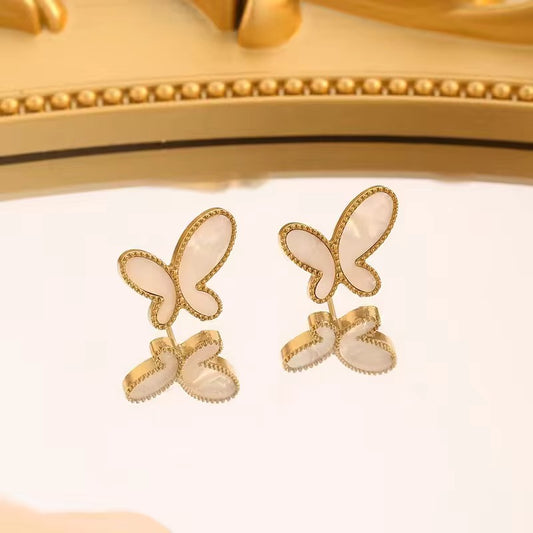 SJ 342 White Butterfly stud Earrings - 18k gold plated stainless steel - Anti tarnish - Wholesale