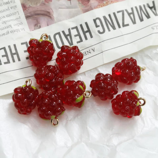GB 1354 Red Raspberry lampwork glass gold plated charm ( 1 pc ) - Anti Tarnish