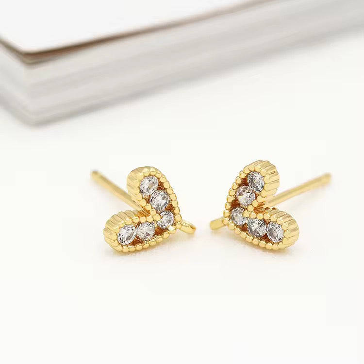 SS 3206 Heart zircon gold plated hook ( 2 pc ) anti tarnish