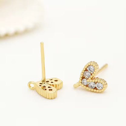 SS 3206 Heart zircon gold plated hook ( 2 pc ) anti tarnish