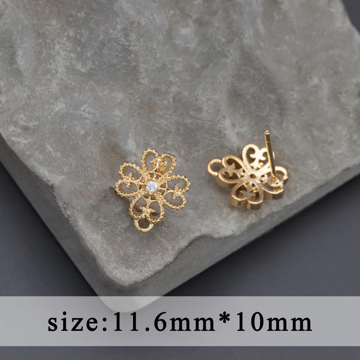 SS 3208 Floral zircon gold plated stud ( 2 pc ) anti tarnish
