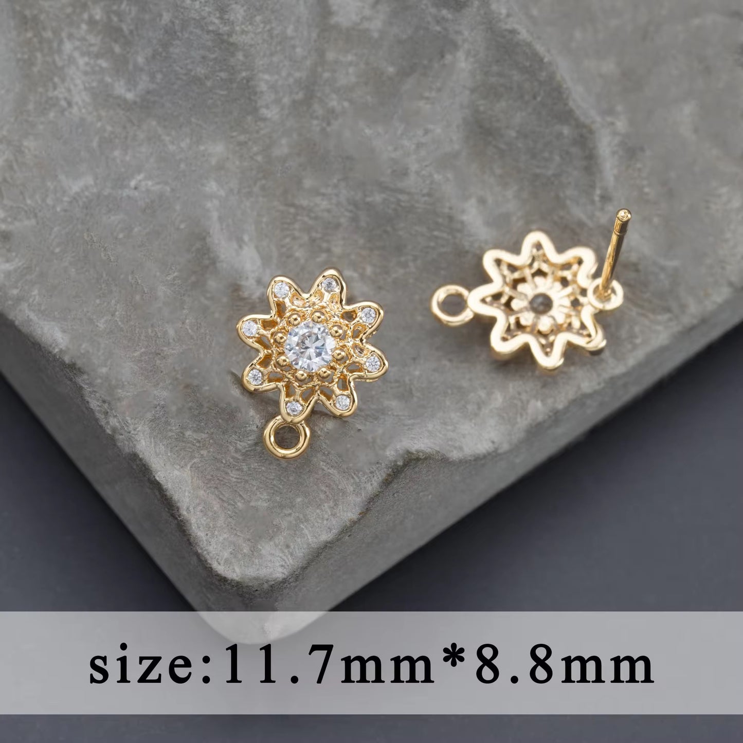 SS 3207 Floral zircon gold plated stud ( 2 pc ) anti tarnish
