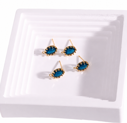 SS 3210 Sea Blue Oval zircon gold plated stud ( 2 pc ) anti tarnish