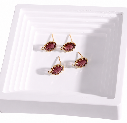 SS 3211 Burgundy Oval zircon gold plated stud ( 2 pc ) anti tarnish