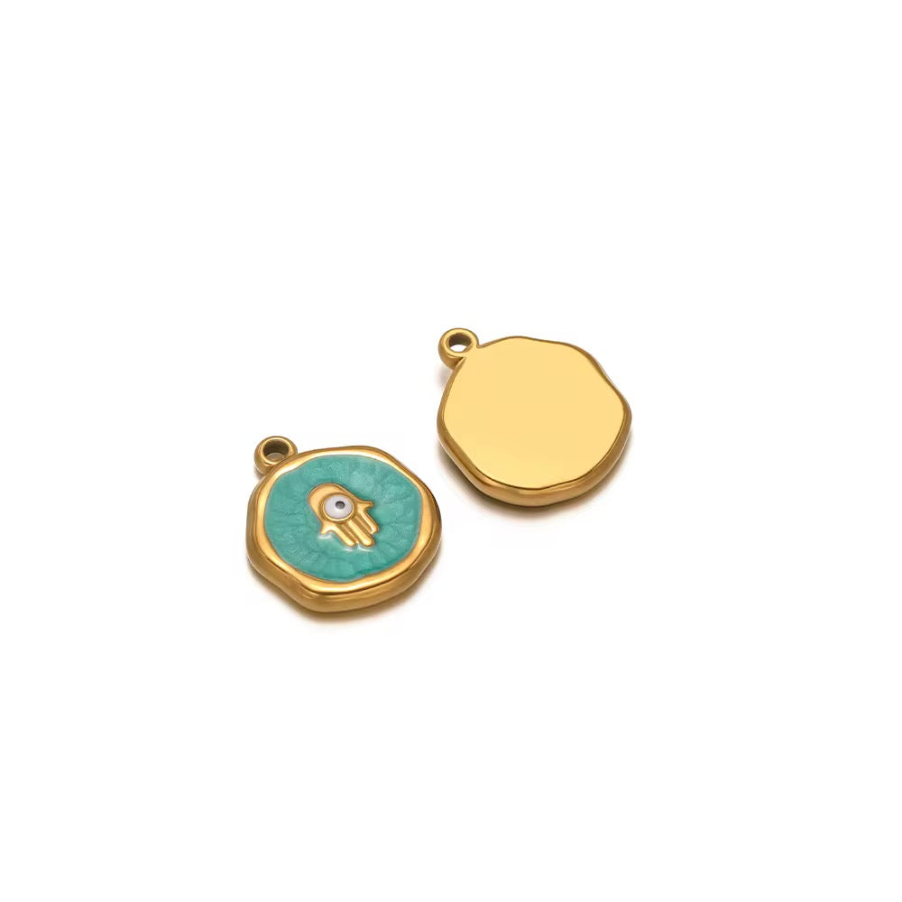 SS 1164 Sea Green Hamsa Oil Dripping Charm 18K Gold PVD plated stainless steel ( 1 piece ) Anti tarnish ( 16:13 mm )