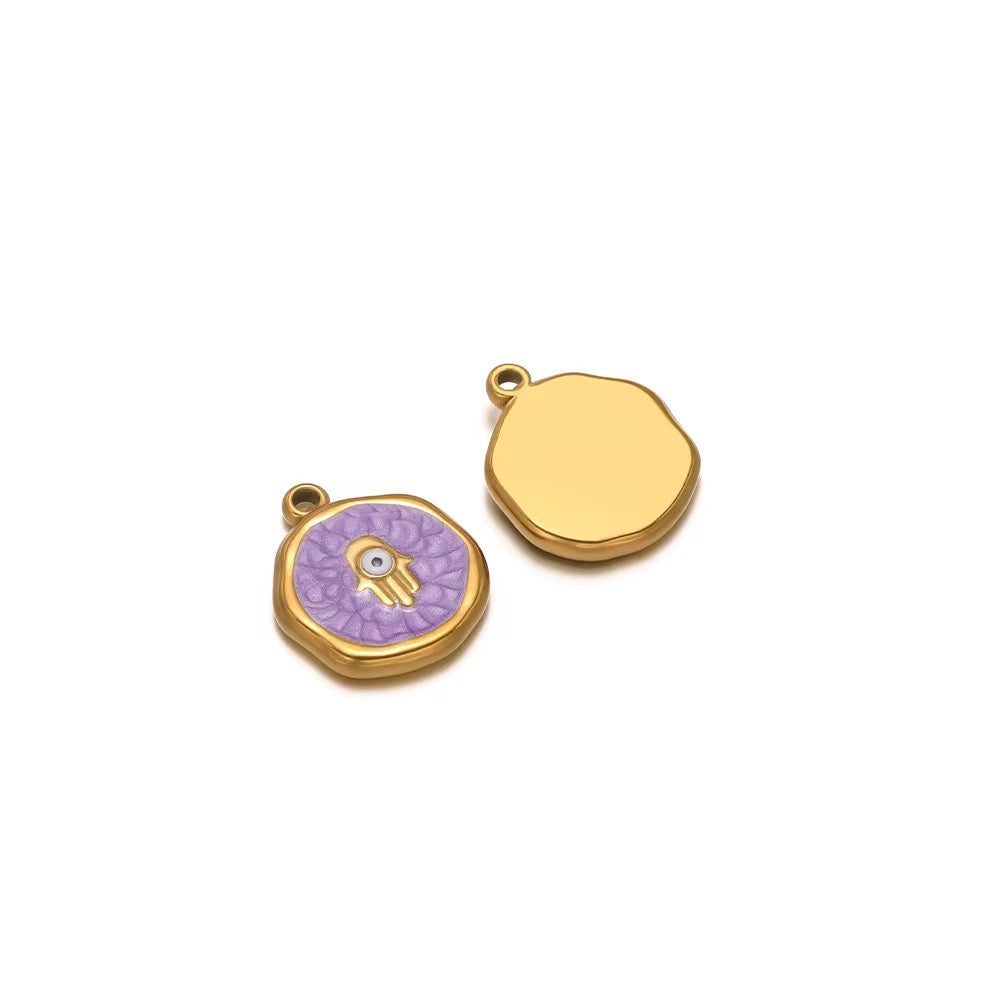 SS 1159 Purple Hamsa Oil Dripping Charm 18K Gold PVD plated stainless steel ( 1 piece ) Anti tarnish ( 16:13 mm )
