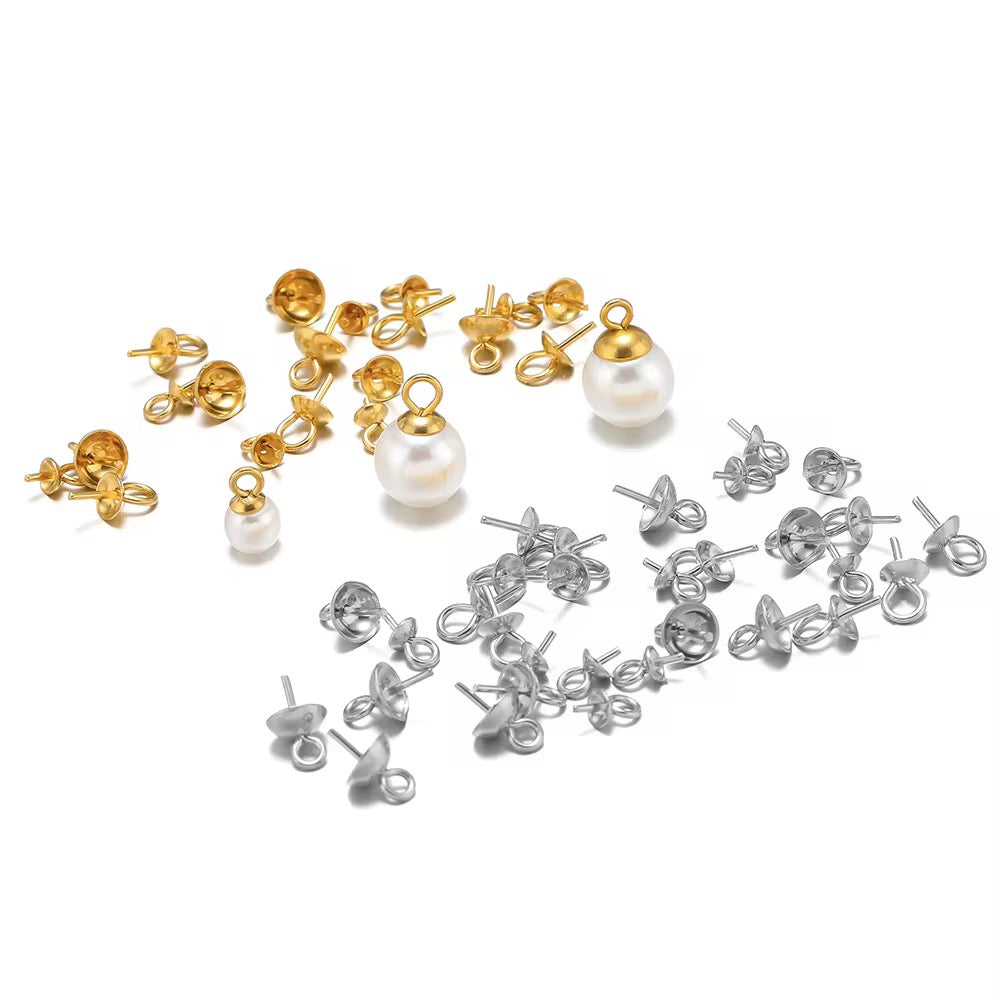 SS 1168 Bead Cap Peg Bail Silver PVD plated Stainless steel ( 1 pc ) Anti tarnish ( 4 mm )