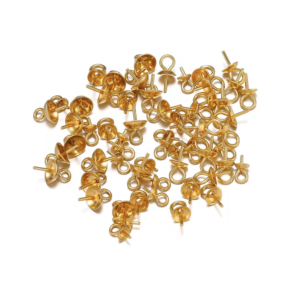 SS 1166 Bead Cap Peg Bail 18k gold PVD plated Stainless steel ( 1 pc ) Anti tarnish ( 4 mm )