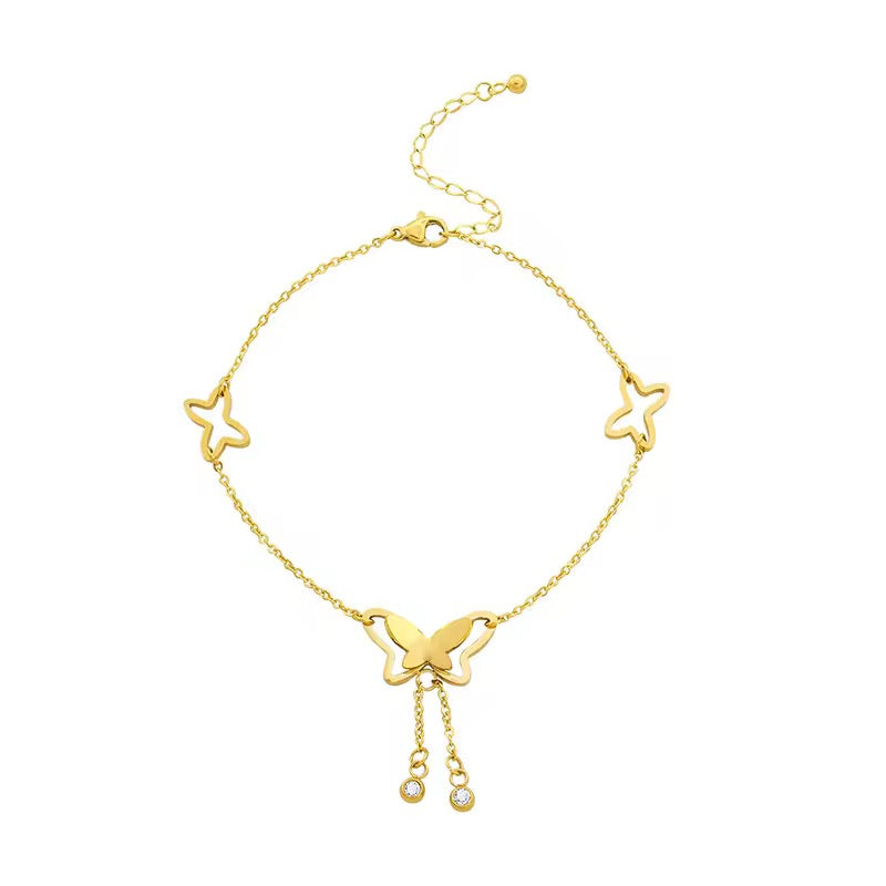 SJ 386 butterfly zircon drop Anklet - 18k gold PVD plated stainless steel - Anti tarnish - Wholesale