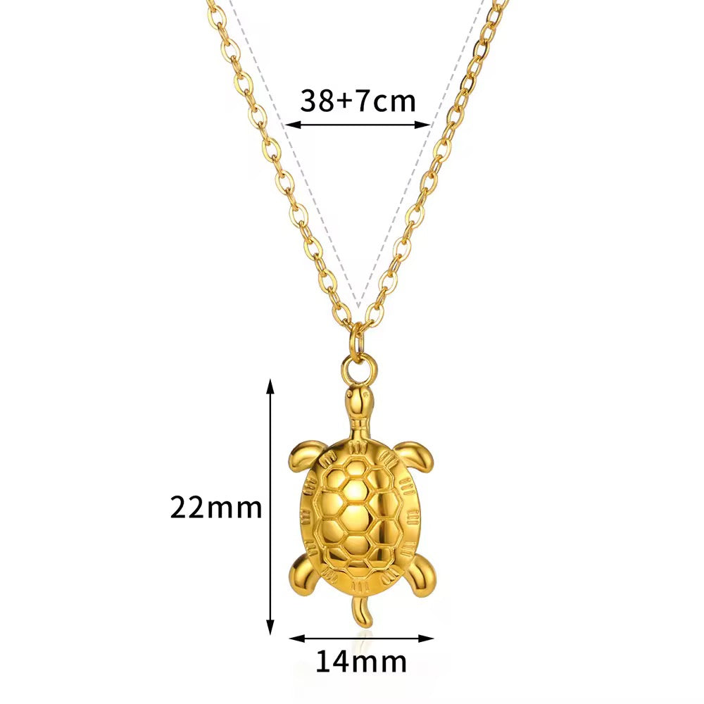 SJ 388 Cute Turtle Pendant Necklace - 18k gold PVD plated stainless steel - Anti tarnish - Wholesale