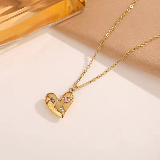 SJ 389 Exquisite Heart zircon Pendant Necklace - 18k gold PVD plated stainless steel - Anti tarnish - Wholesale