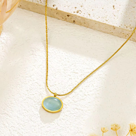 SJ 347 Moon stone sea glass Necklace- 18k gold plated stainless steel - Anti tarnish - Wholesale