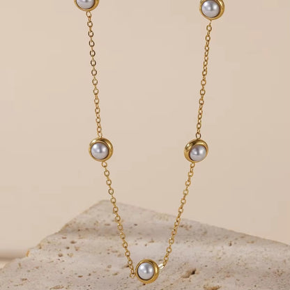 NSJ38D Dainty Pearl Necklace - 18k gold PVD plated