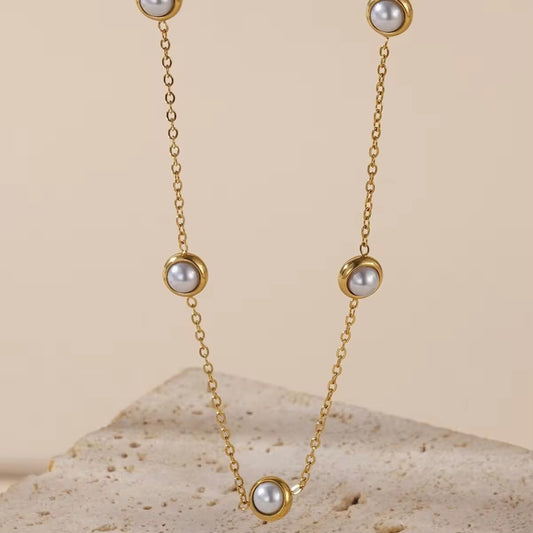 NSJ38D Dainty Pearl Necklace - 18k gold PVD plated