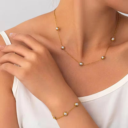 NSJ38D Dainty Pearl Necklace - 18k gold PVD plated