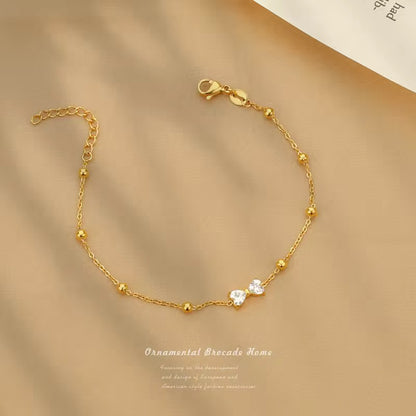 BSJ02B bow heart zircon bead bracelet - 18k Gold PVD plated 316 stainless steel - Anti tarnish