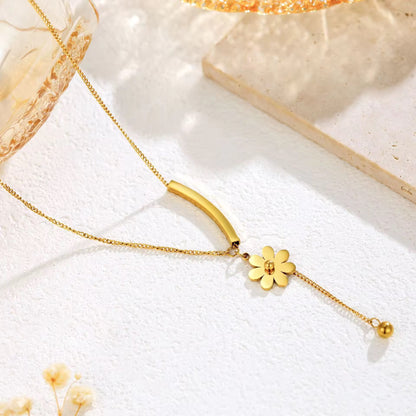 NSJ05B Tassel Daisy Necklace - 18k gold PVD plated 316 stainless steel - Anti tarnish - Wholesale