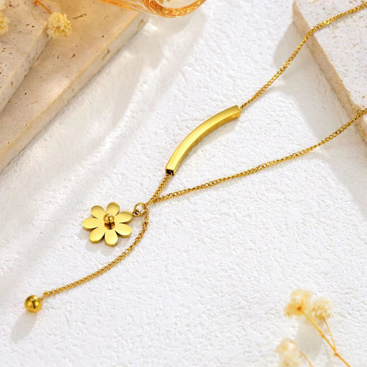 NSJ05B Tassel Daisy Necklace - 18k gold PVD plated 316 stainless steel - Anti tarnish - Wholesale
