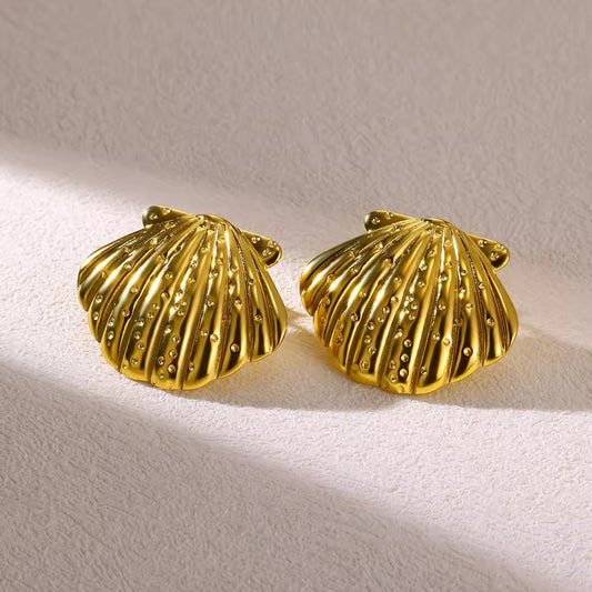 SJ 356 Textured Shell Earrings - 18k gold plated stainless steel - Anti tarnish - Wholesale