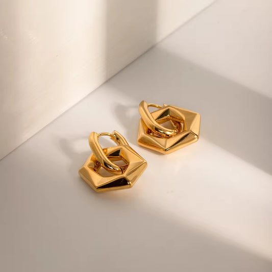 SJ 358 Hexagon Hoop Earrings - 18k gold plated stainless steel - Anti tarnish - Wholesale