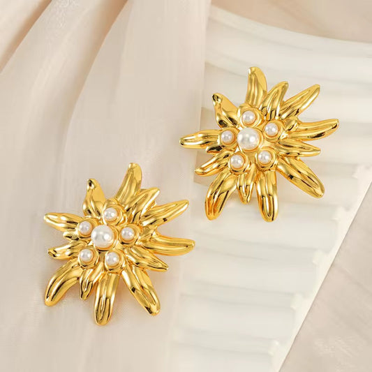 SJ 359 Floral Stud Earrings - 18k gold plated stainless steel - Anti tarnish - Wholesale