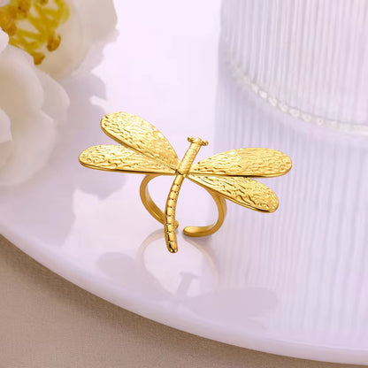 RSJ07B Chunky Dragonfly Ring - 18k gold PVD plated 316 stainless steel - Anti tarnish