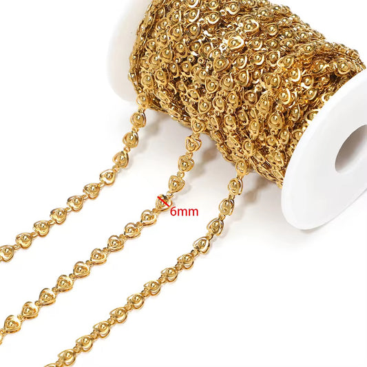 CN 417 Heart Link Chain 18k gold PVD 316 Stainless steel ( 1 feet ) Anti tarnish